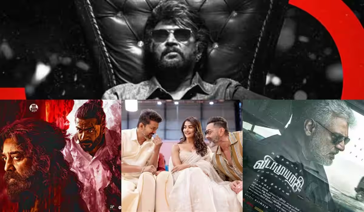 Collage of top Tamil movies in 2025 including Kingdom, Leo, Chandramukhi 2, and Thalapathy 69
