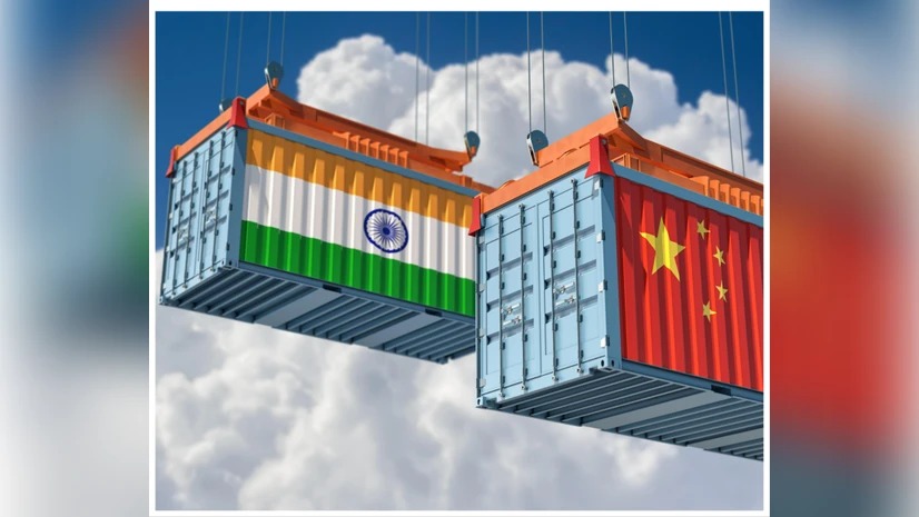 Trucks and traders at the China-India border trade post after resumption in 2025