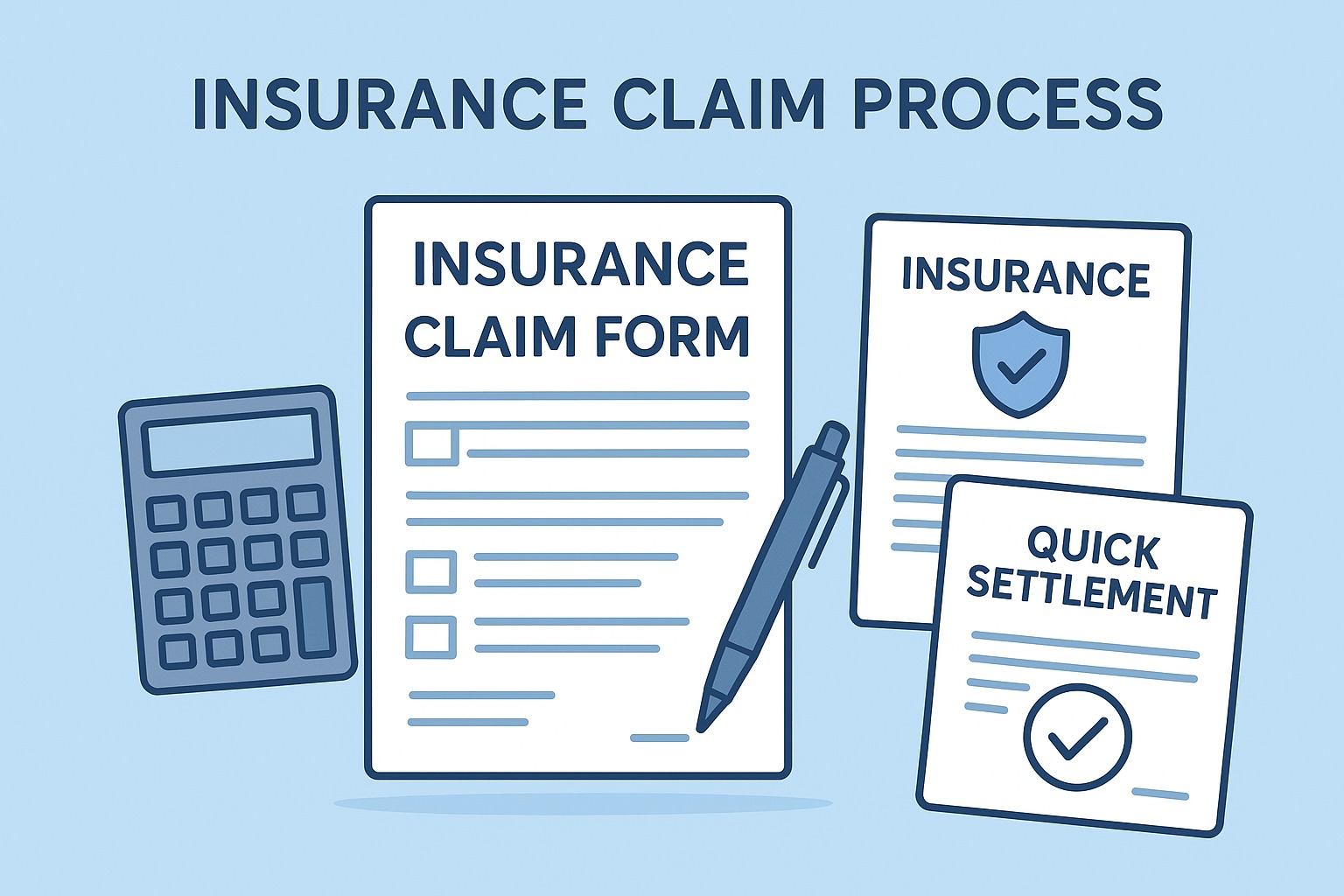 Insurance claim process showing documents, forms, and quick settlement