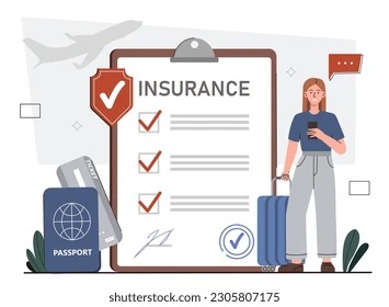 Travel insurance concept showing documents, passport, and suitcase for safe travel