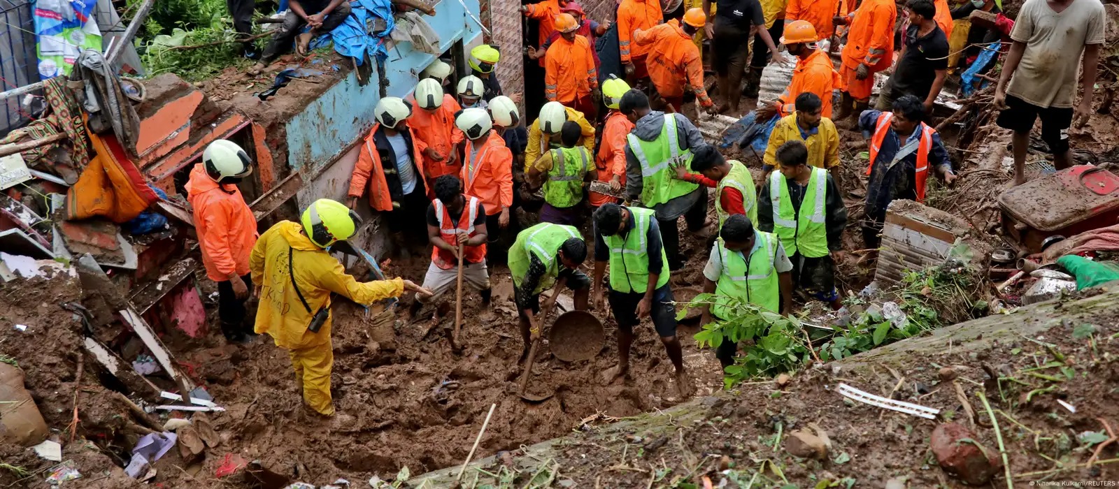 Rescue teams at Mumbai landslide site during heavy rainfall