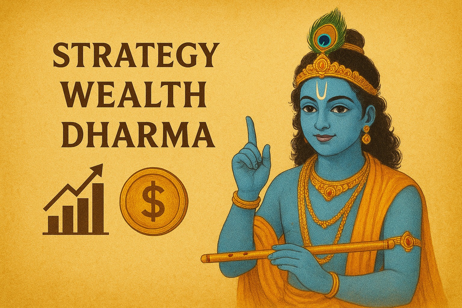 Lord Krishna teaching financial lessons on strategy, wealth, and dharma.