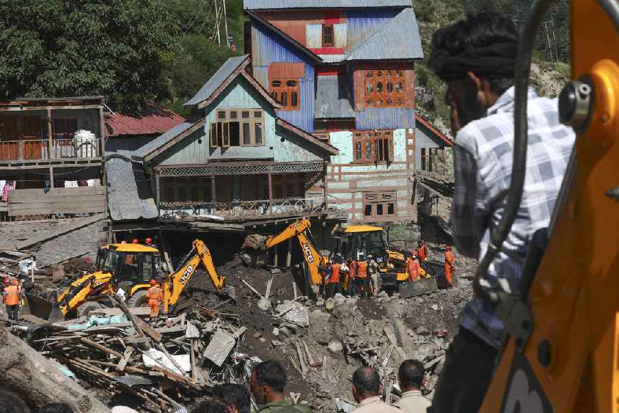 Flooded houses and rescue teams after cloudburst in Kathua, Jammu and Kashmir