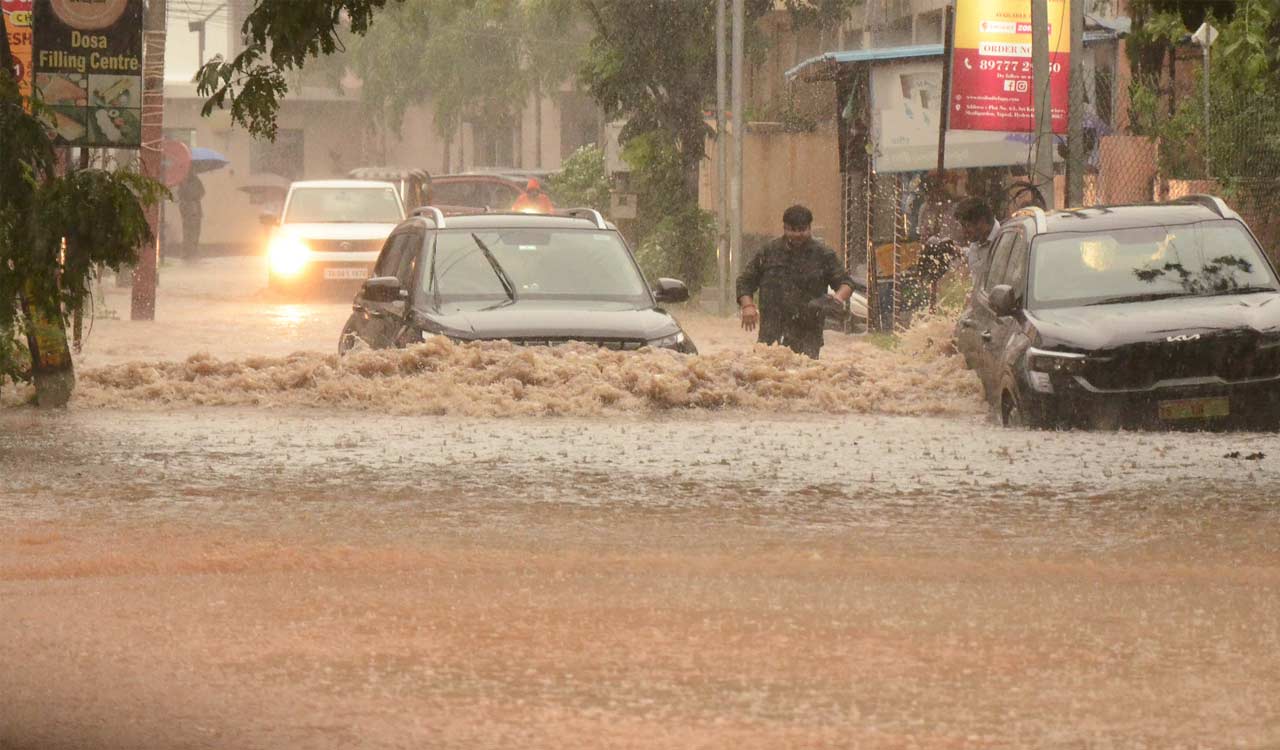 Flooded streets of Telangana during 2025 monsoon disaster