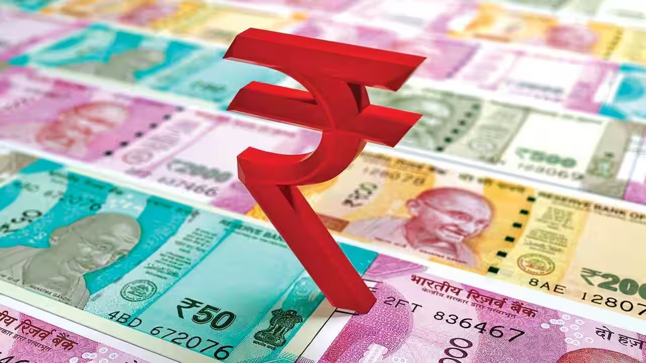Indian rupee notes and economic graph symbolizing trade tensions