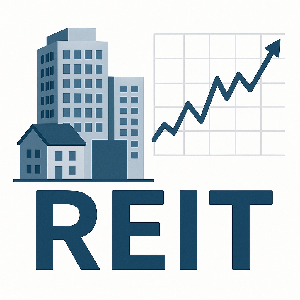 REIT real estate investment trust concept with buildings and stock chart