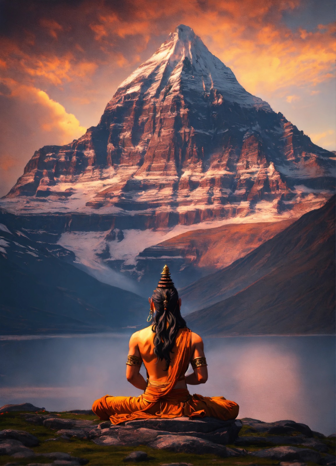 Lord Shiva meditating on Mount Kailash with serene aura
