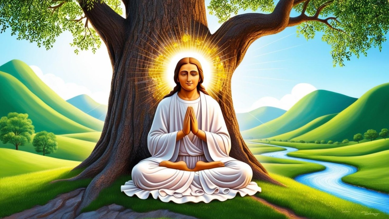 Saints meditating and performing devotional acts