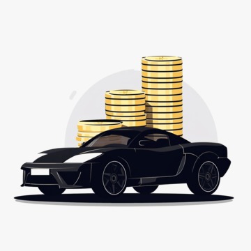 Auto loan concept showing car with money and finance icons