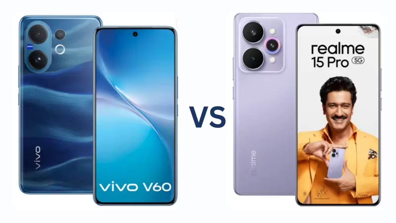 Vivo V60 and Realme 15 Pro smartphones side by side for comparison