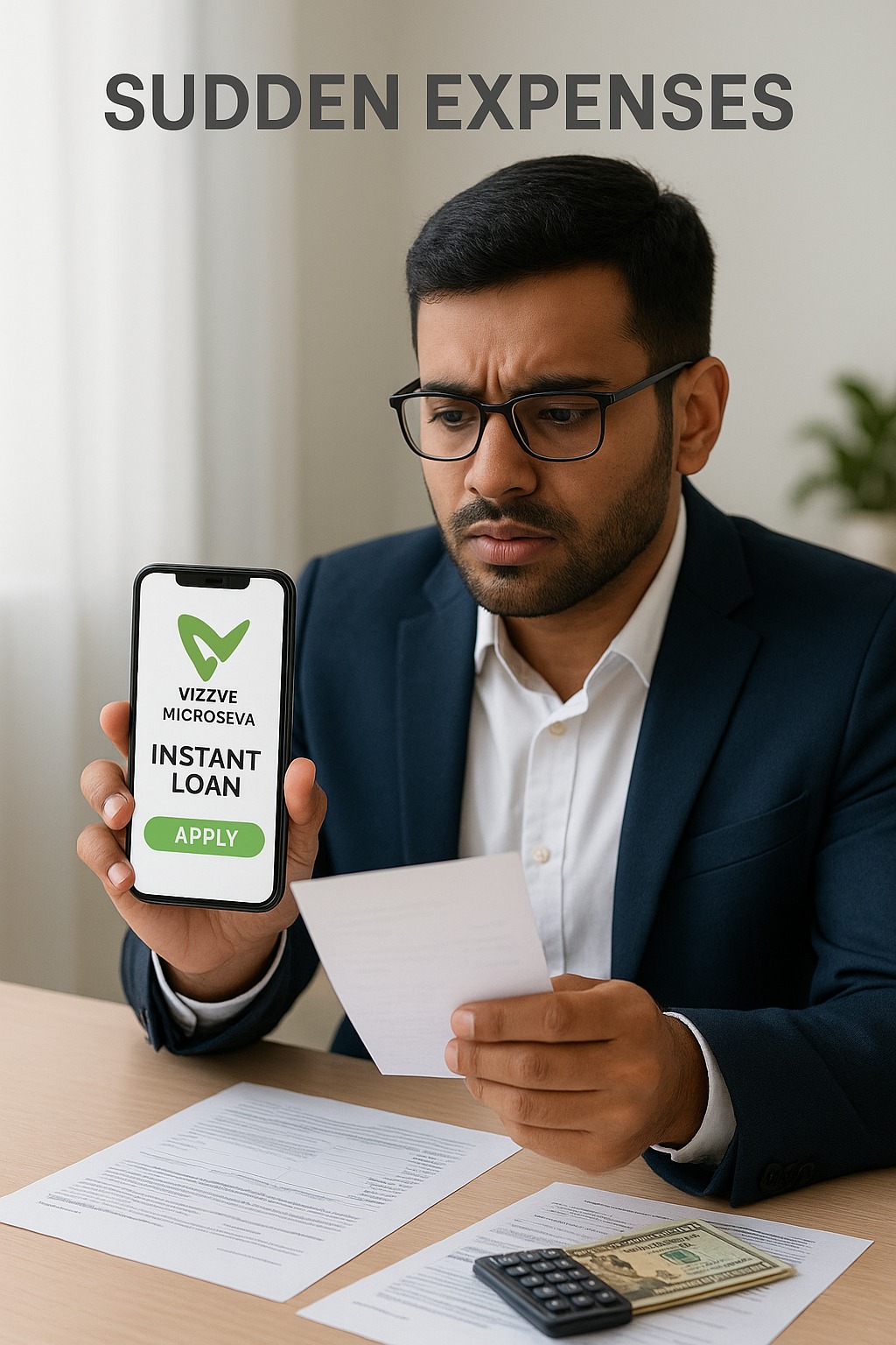 Young professional handling sudden expenses with Vizzve Microseva instant loan