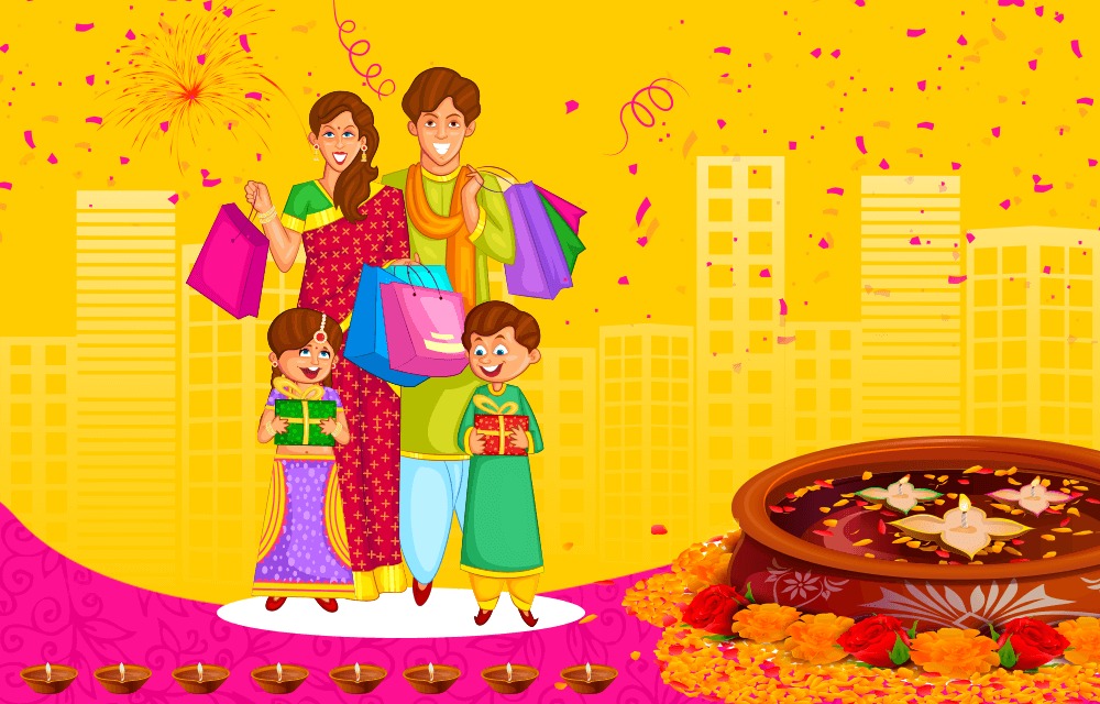 Happy family shopping during Diwali with Vizzve Microseva loan support