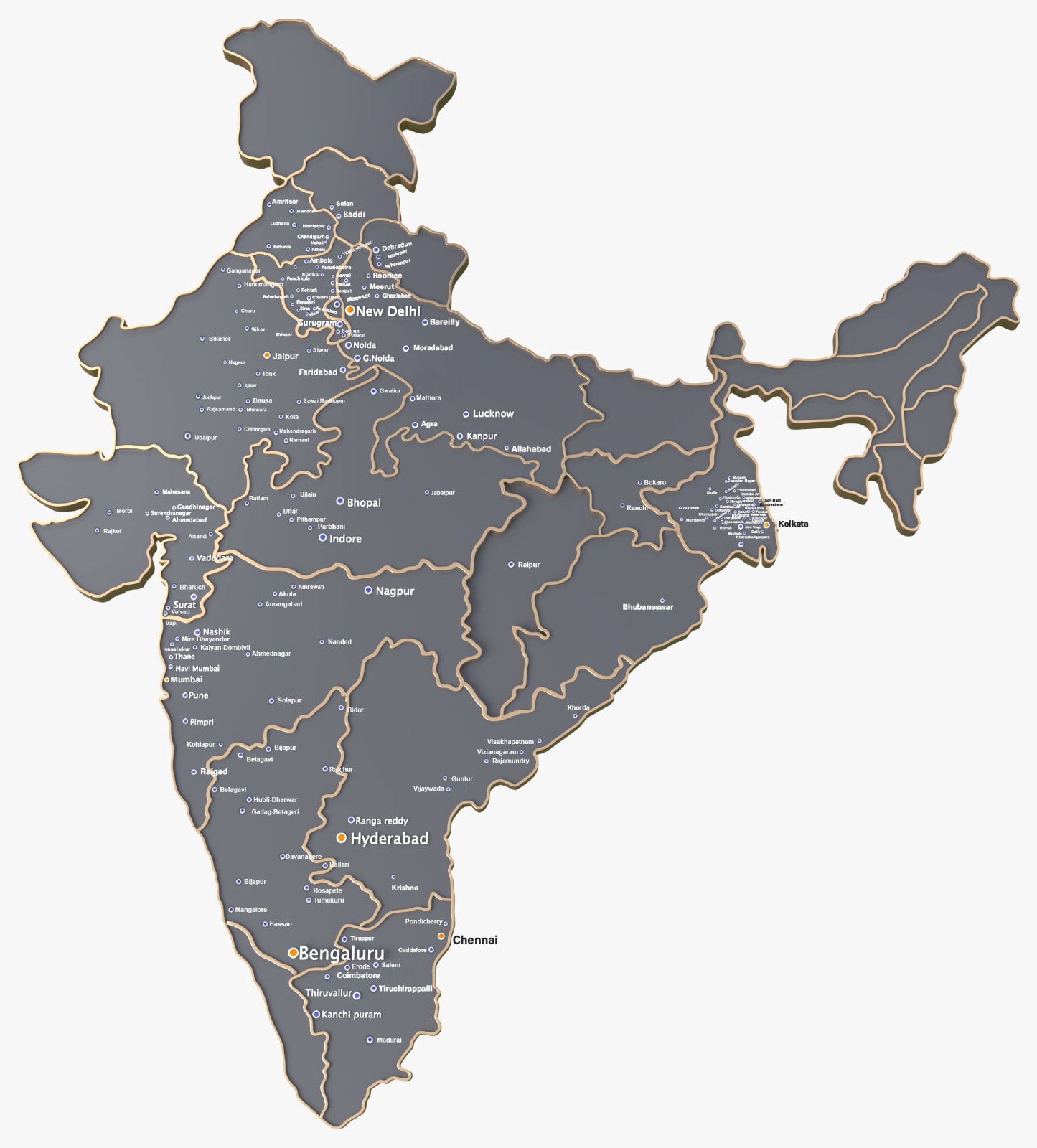 Map of India highlighting top cities using Vizzve Instant Loans