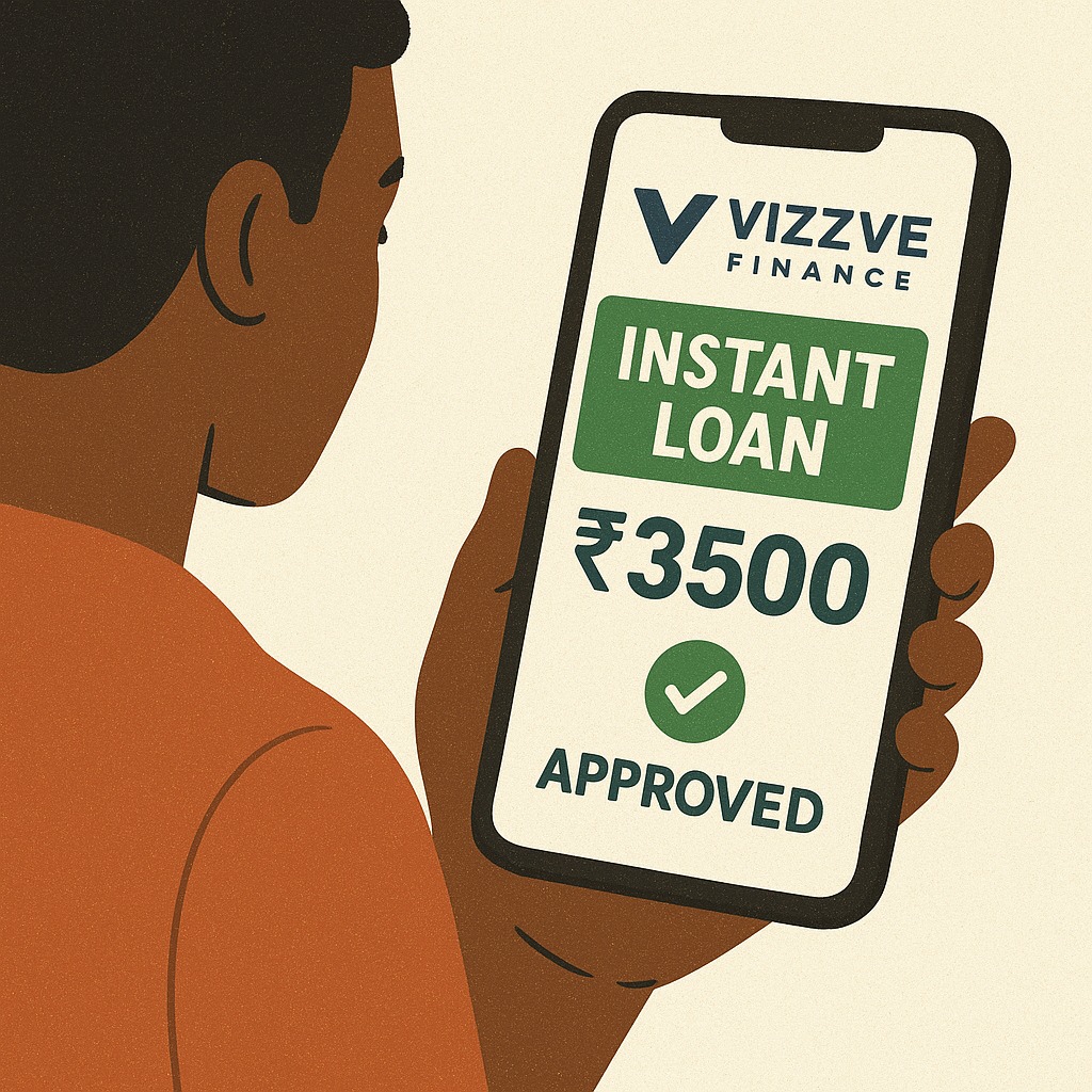 User receiving ₹3500 instant loan approval on mobile app with Vizzve Finance