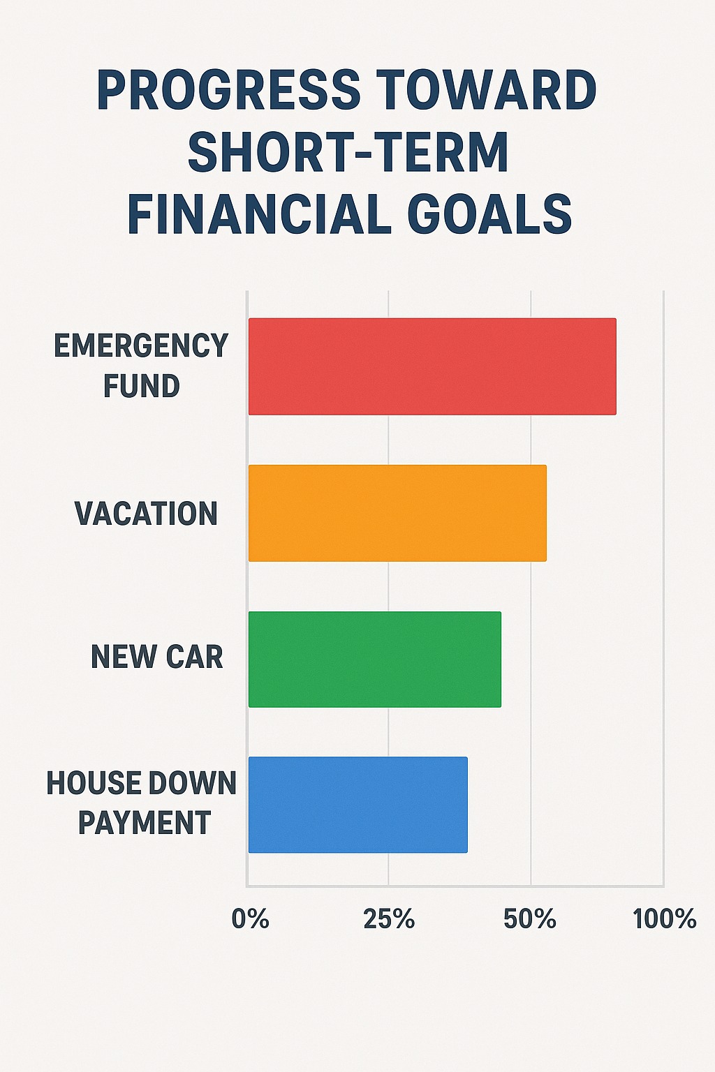 Colorful chart showing progress toward short-term financial goals