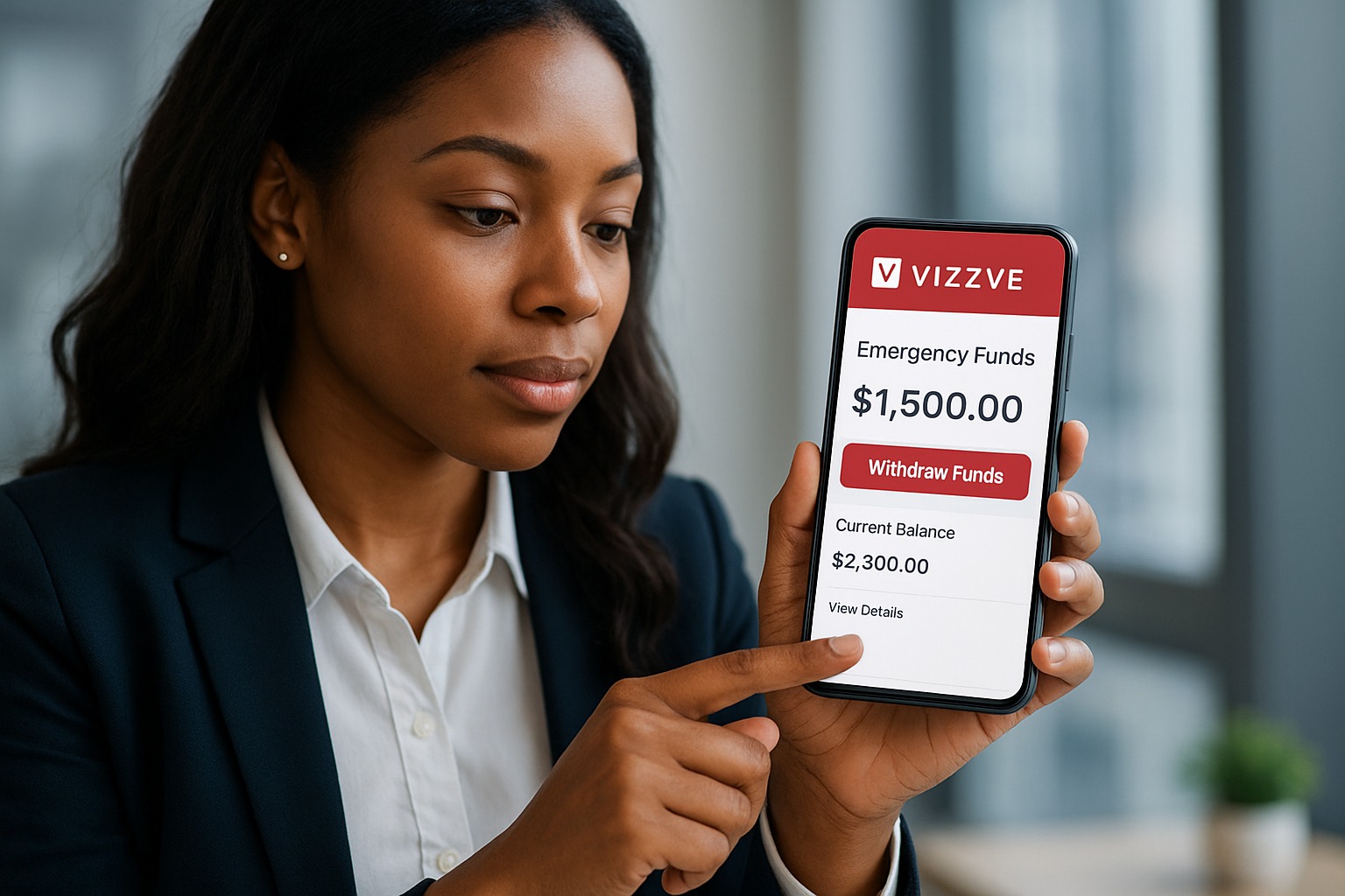 Young professional using Vizzve app for emergency funds