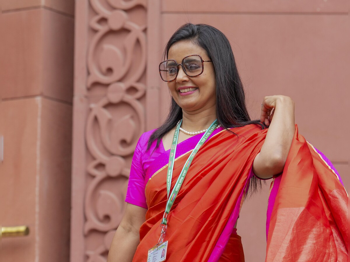 Mahua Moitra addressing the media as political heat rises following an FIR filed against her.