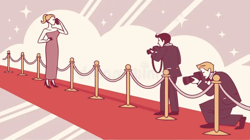Celebrity couple walking on the red carpet while fans and paparazzi capture the moment.
