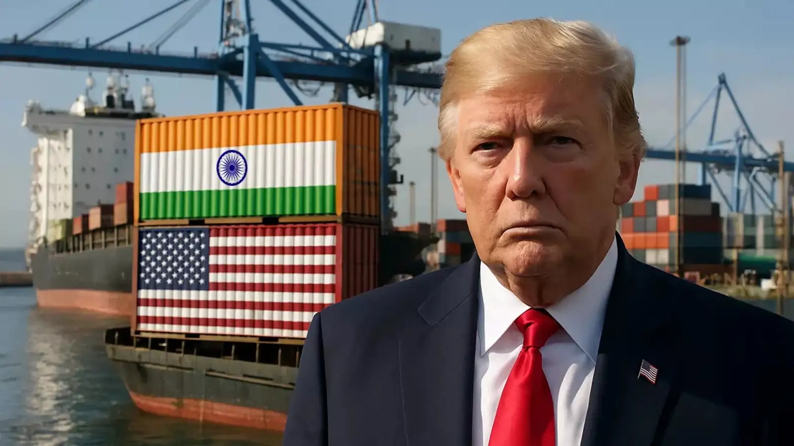 Container ships at an Indian port symbolizing trade protection strategies against US tariffs.
