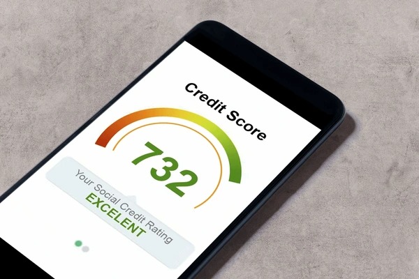 Mobile phone screen showing loan tracker and credit score apps.