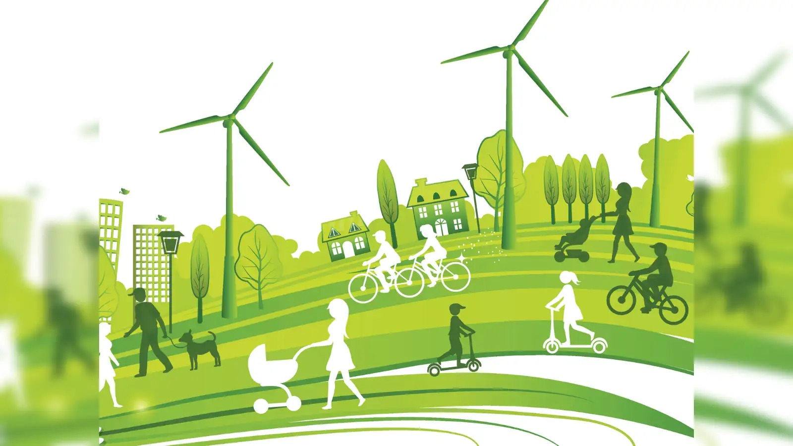 Solar panels and wind turbines representing the rise of green energy stocks in the stock market.