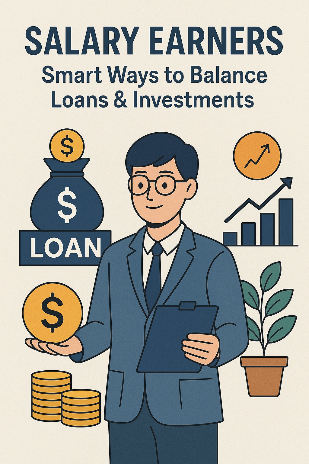 A salaried professional reviewing monthly budget sheets with EMI and investment options side by side.