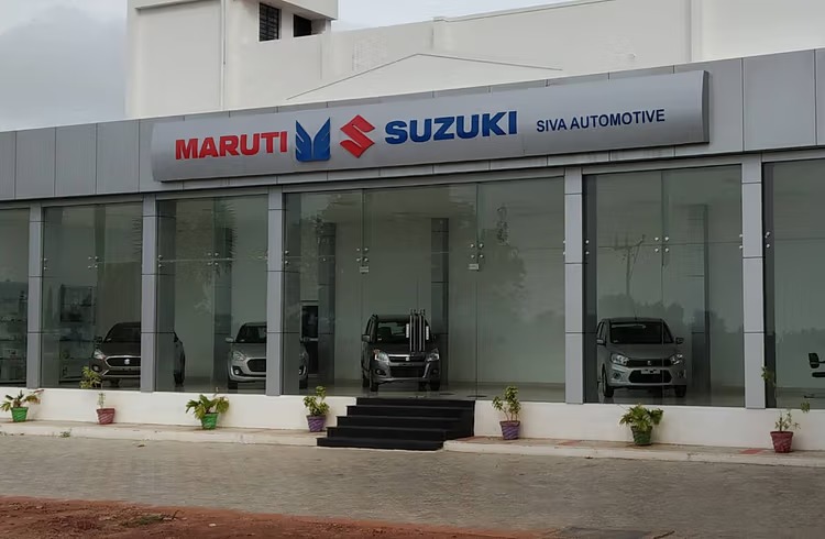 Maruti Suzuki cars displayed at a dealership, representing August 2025 sales performance.