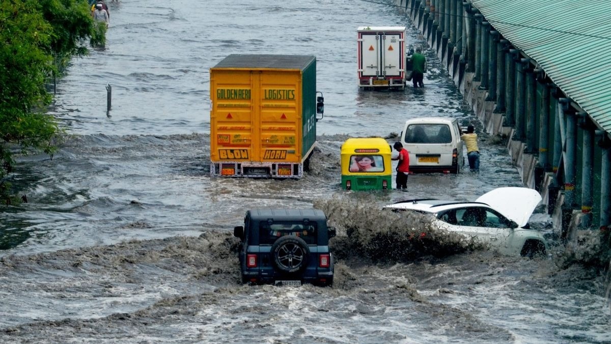 Waterlogged streets in Delhi and Gurugram after heavy rainfall