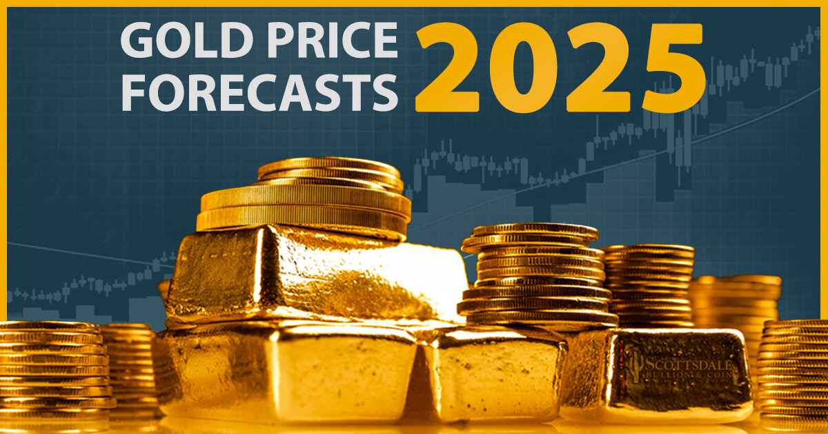 Gold bars and coins representing rising gold prices in 2025