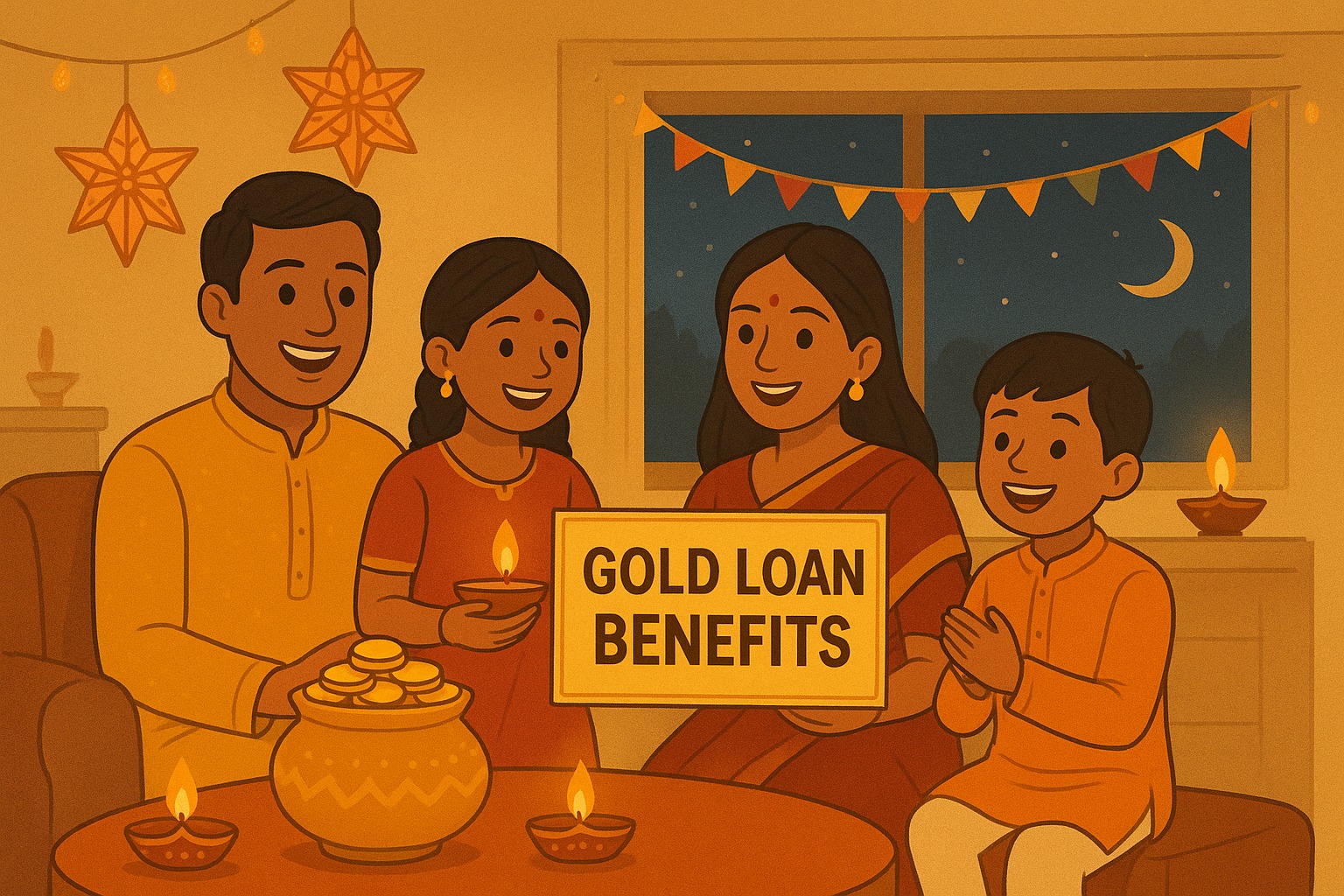 Family celebrating Diwali with gold loan benefits