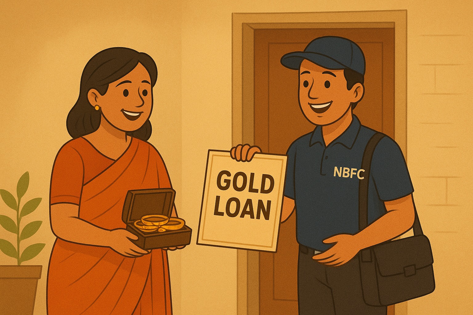 Customer availing doorstep gold loan service from NBFC staff