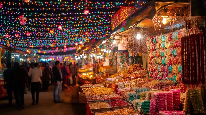 Indian street market during Diwali festival