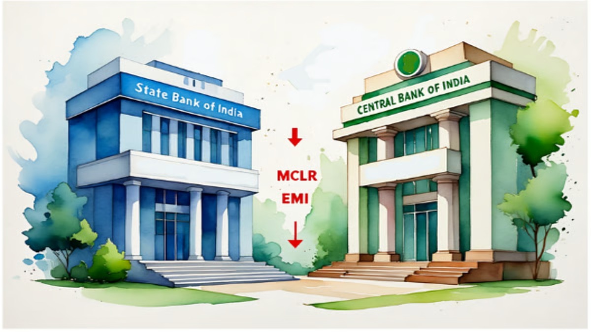 Bank building with text “MCLR Reduction” showing interest rate relief