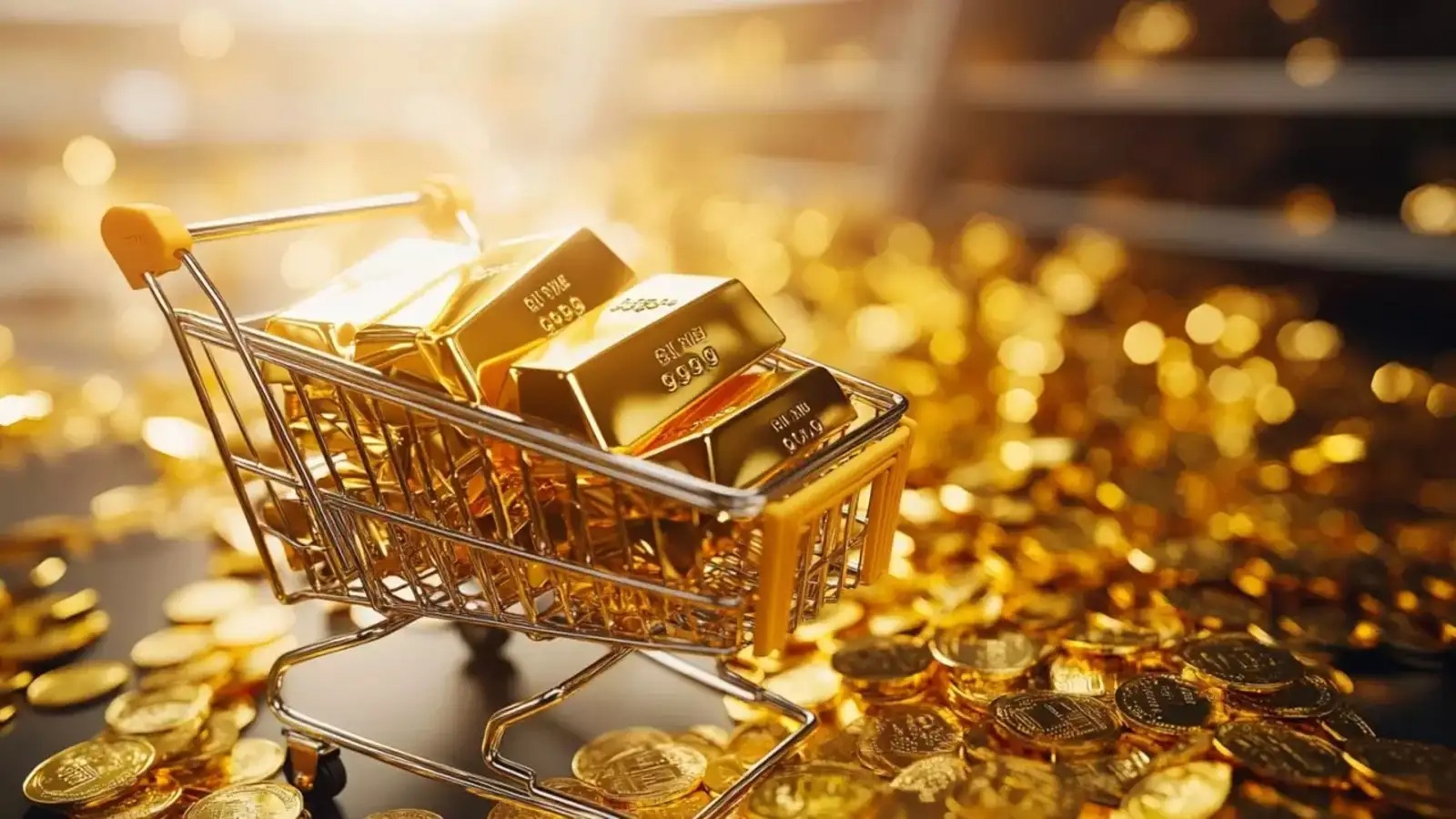 Gold bars and coins representing record high gold prices