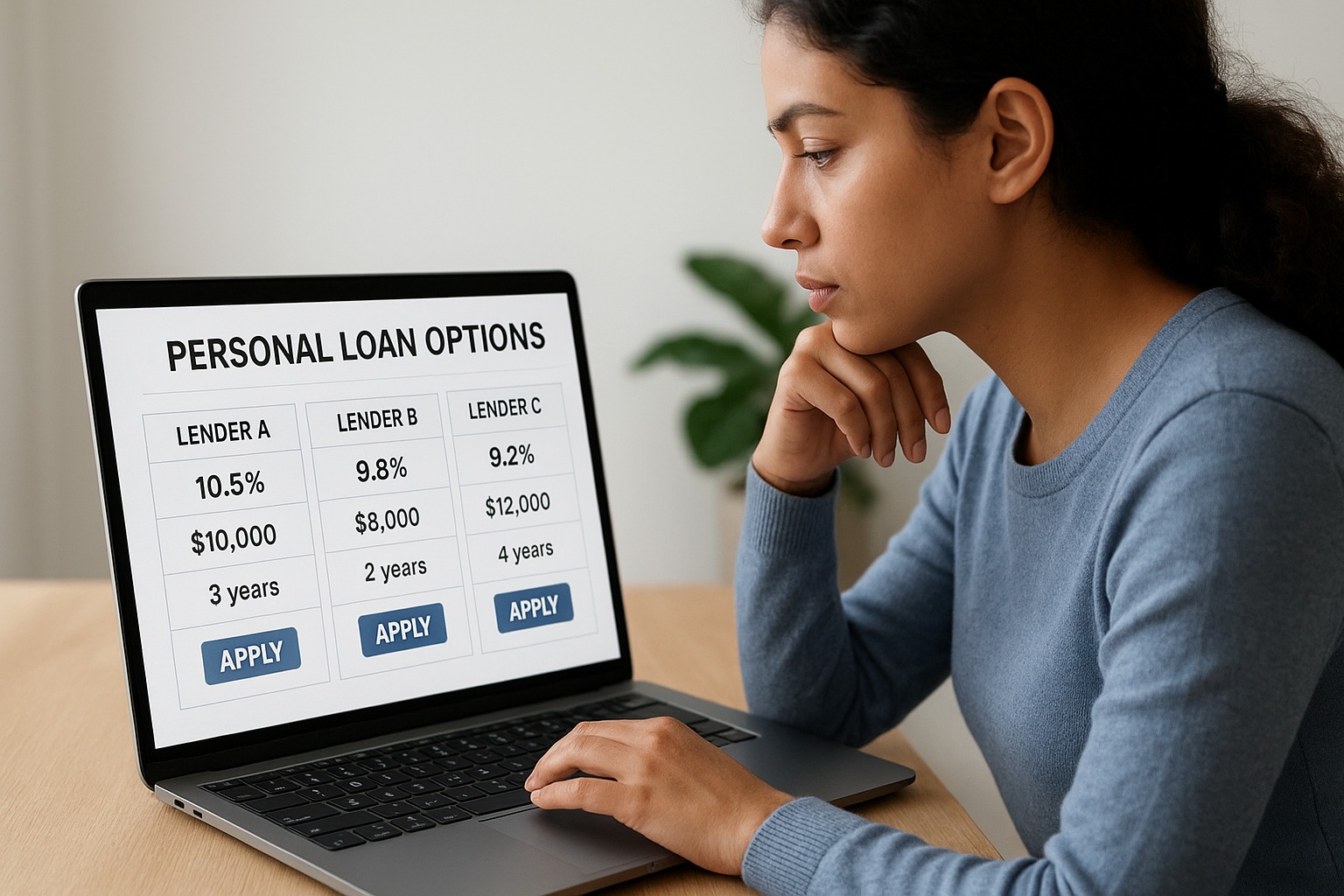 Borrower comparing personal loan options online