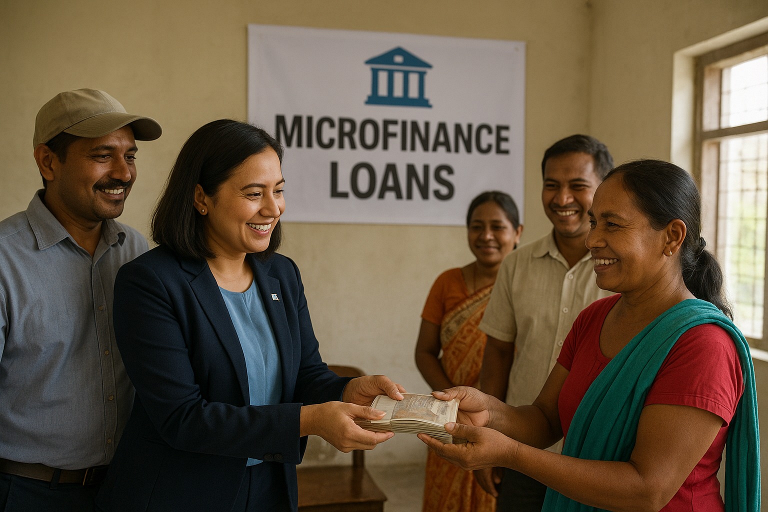 Microfinance loans being distributed to small borrowers with government support backing.
