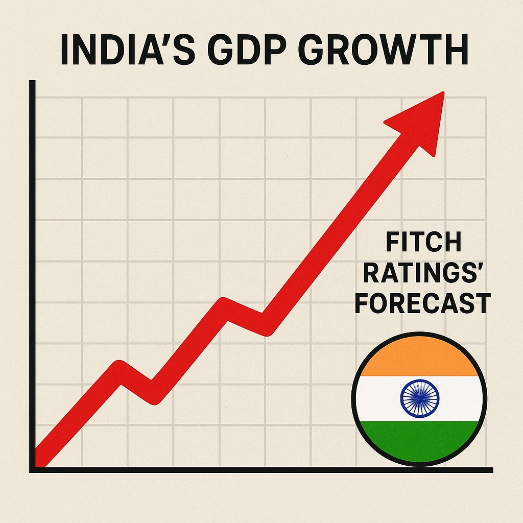 Graph showing India’s GDP growth rising, symbolizing Fitch Ratings’ upgraded forecast.