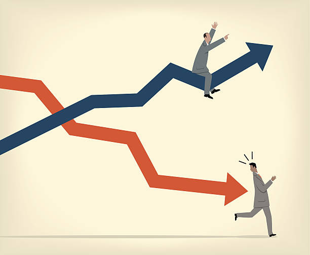 Stock market graph showing ups and downs with a person planning finances.