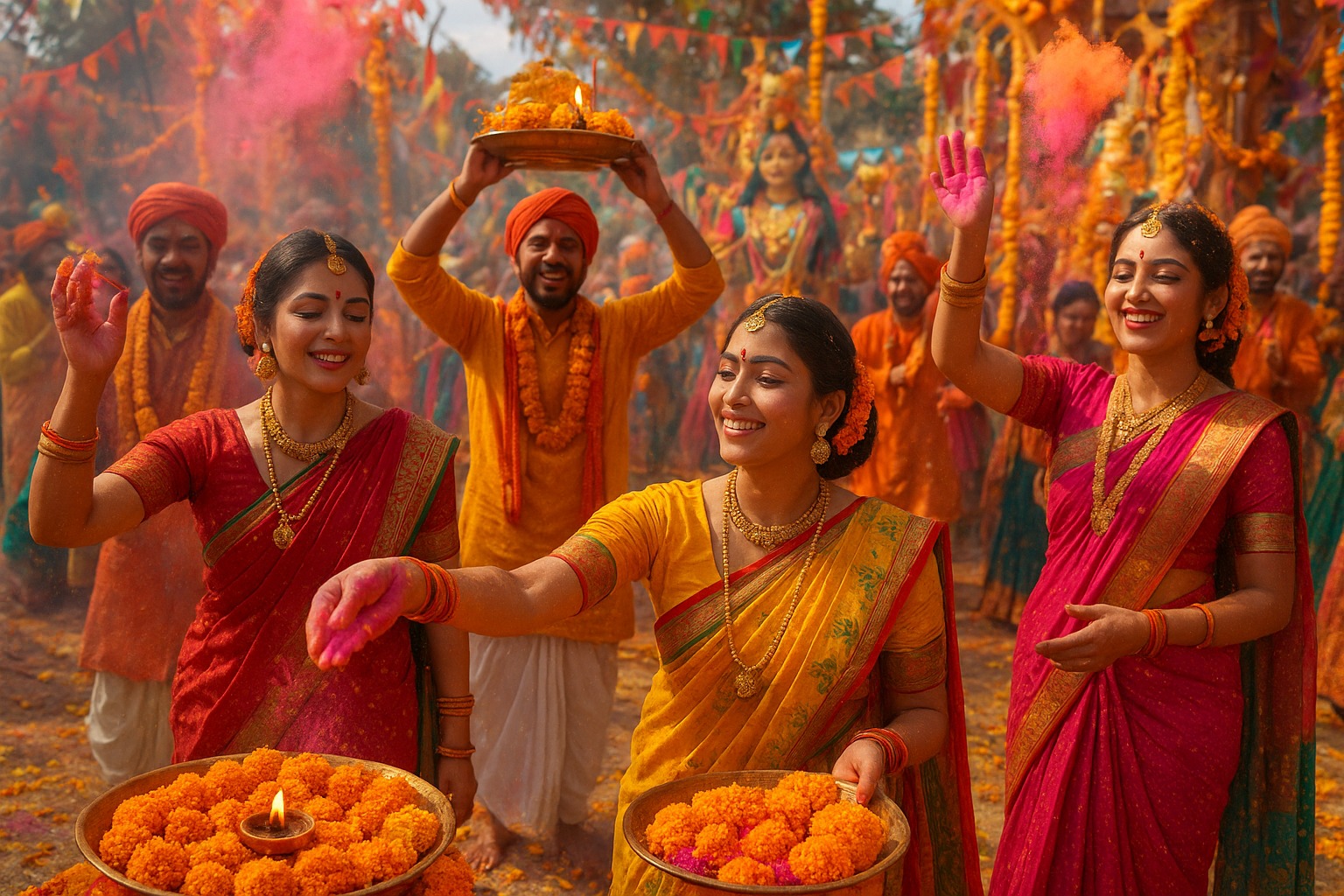 Colorful Indian cultural festival with traditional costumes and rituals.