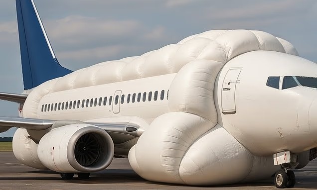 Engineers demonstrating AI airbag system for airplanes