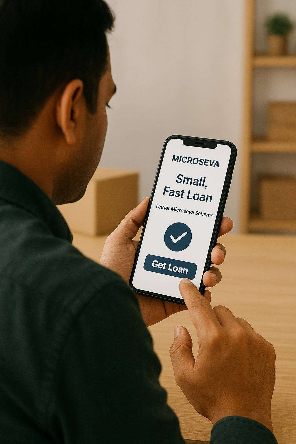 Micro-entrepreneur receiving small, fast loan through Microseva scheme