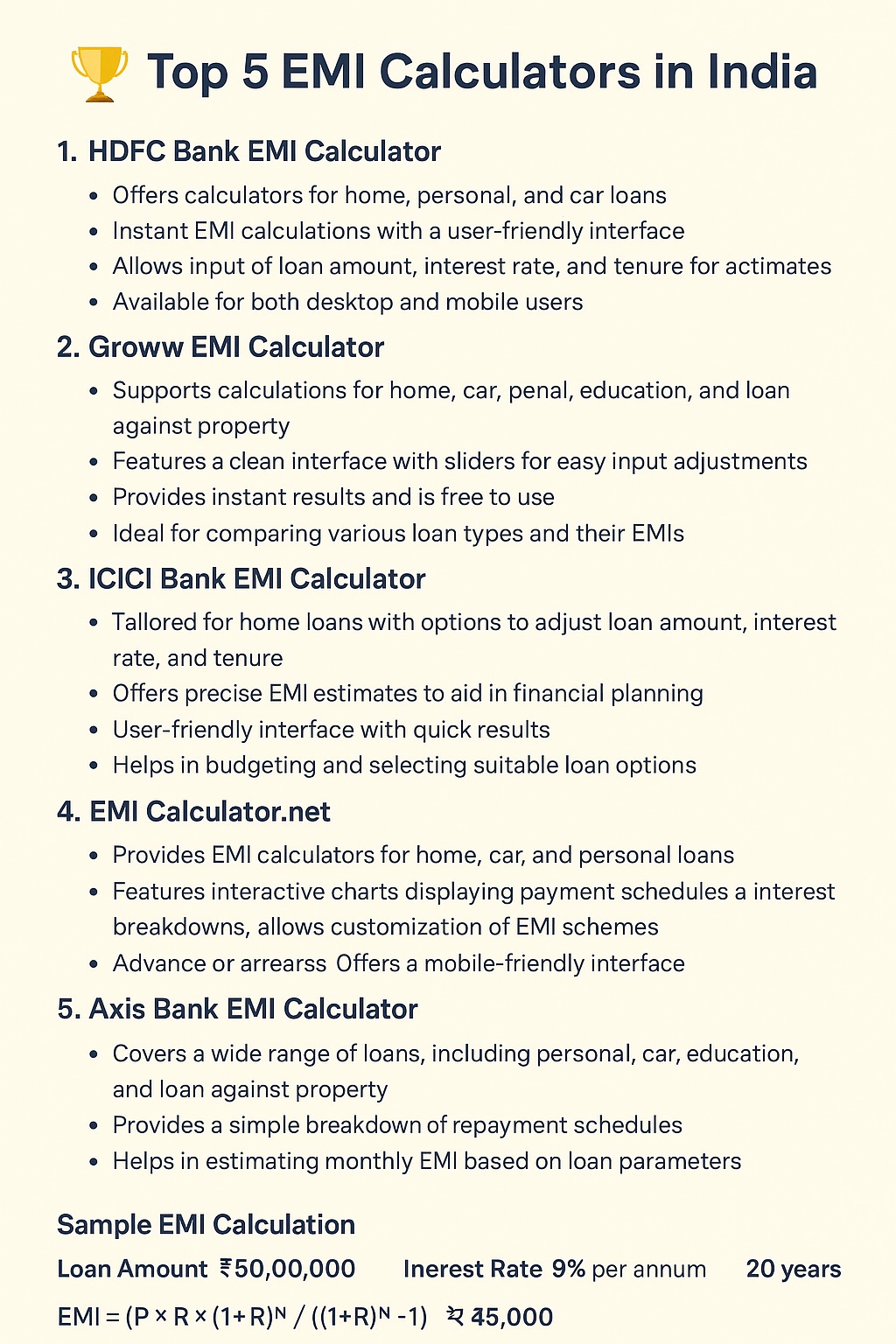 Top 5 loan calculators in India for estimating EMI, interest, and repayment before borrowing