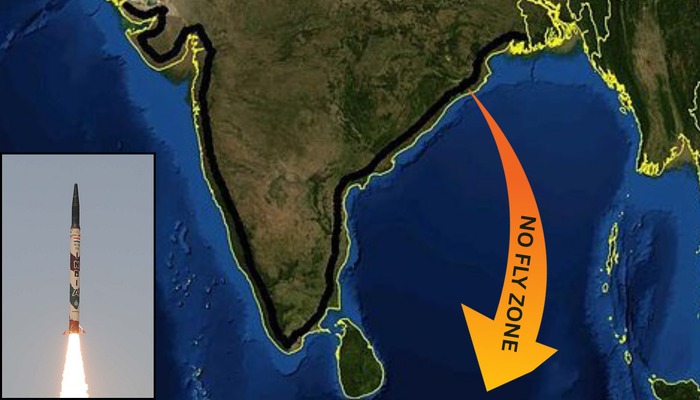 Map showing Bay of Bengal region where missile test zone notified by India