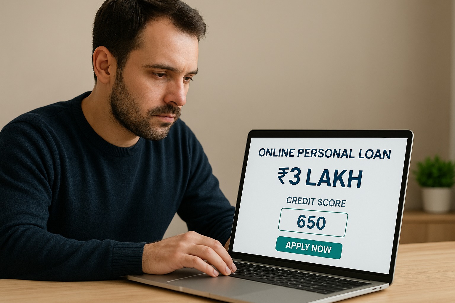 Man applying online for ₹3 lakh personal loan with 650 credit score