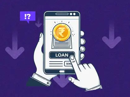 Digital lending app on a smartphone with analytics and credit scoring visuals