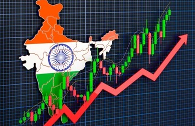 Illustration showing India map with financial graphs and bonds representing state borrowing