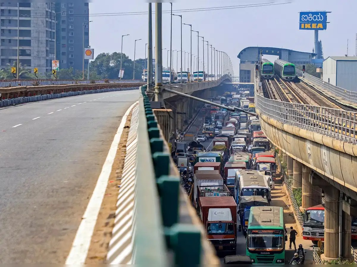 Industrial area in Bengaluru with traffic and factory buildings