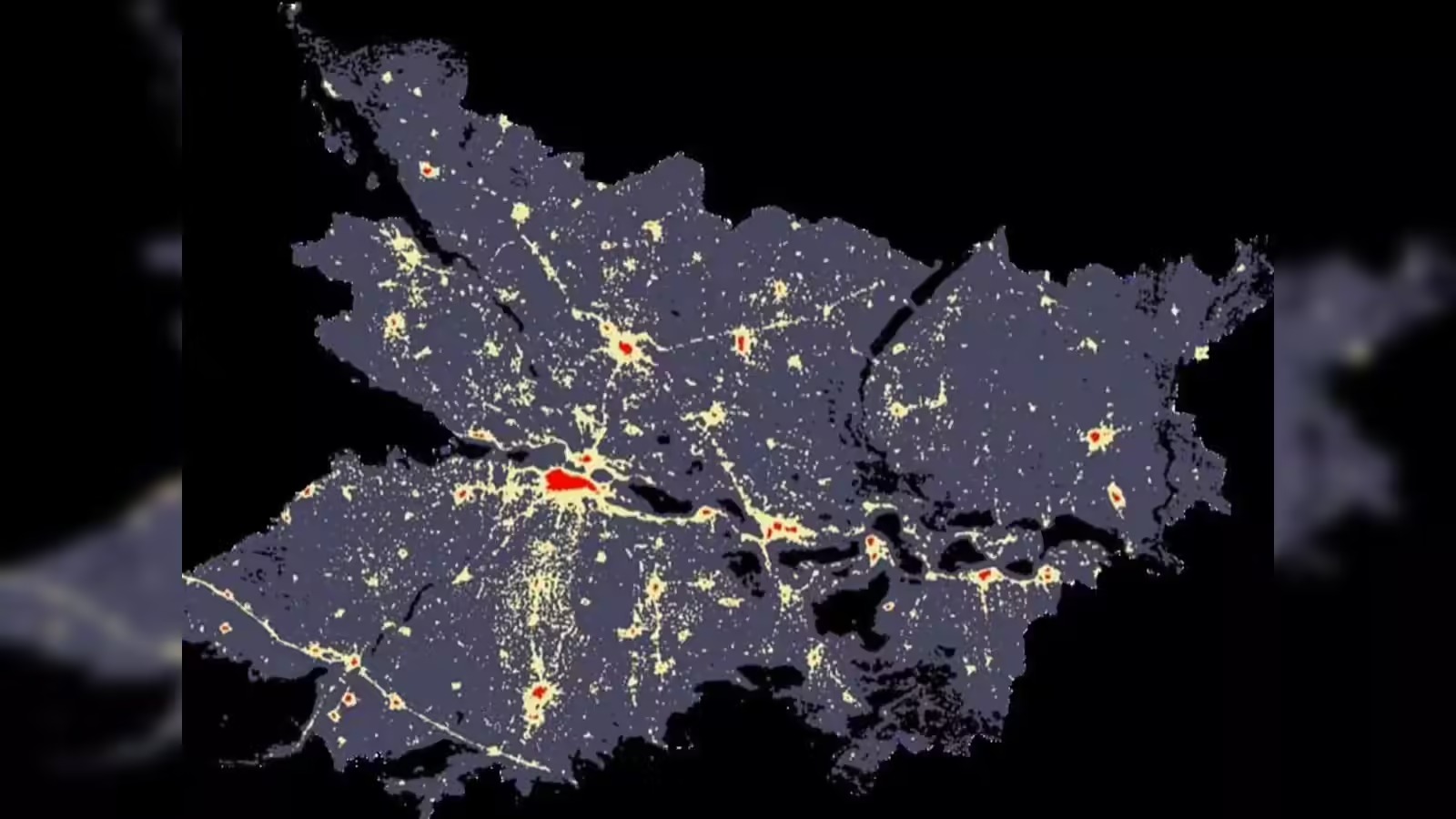 Satellite image of Bihar showing night-time light intensity