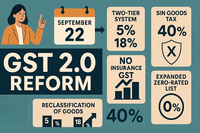 Illustration of GST 2.0 reforms impacting various sectors