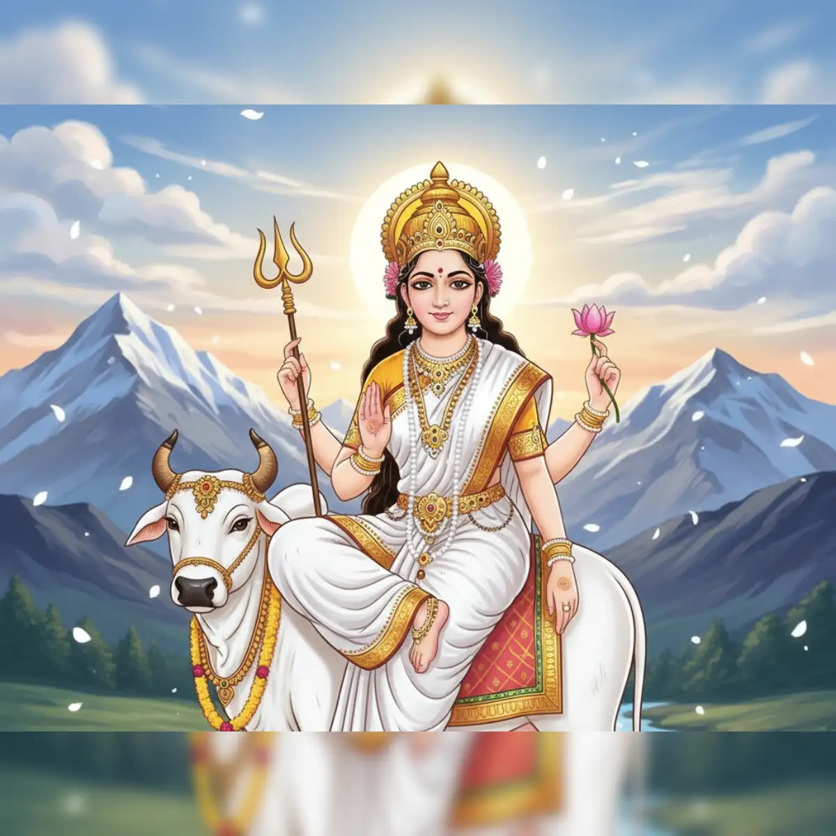 Devotees performing Shailaputri puja on first day of Navratri
